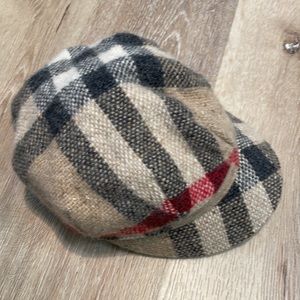 Burberry Beige Black and Red Check Wool Newsboy Cap